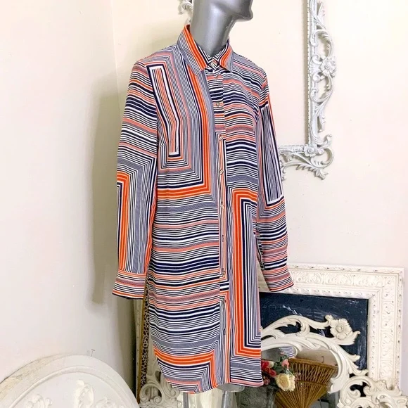 Trina Turk Silk Striped Button Down Shirt Dress